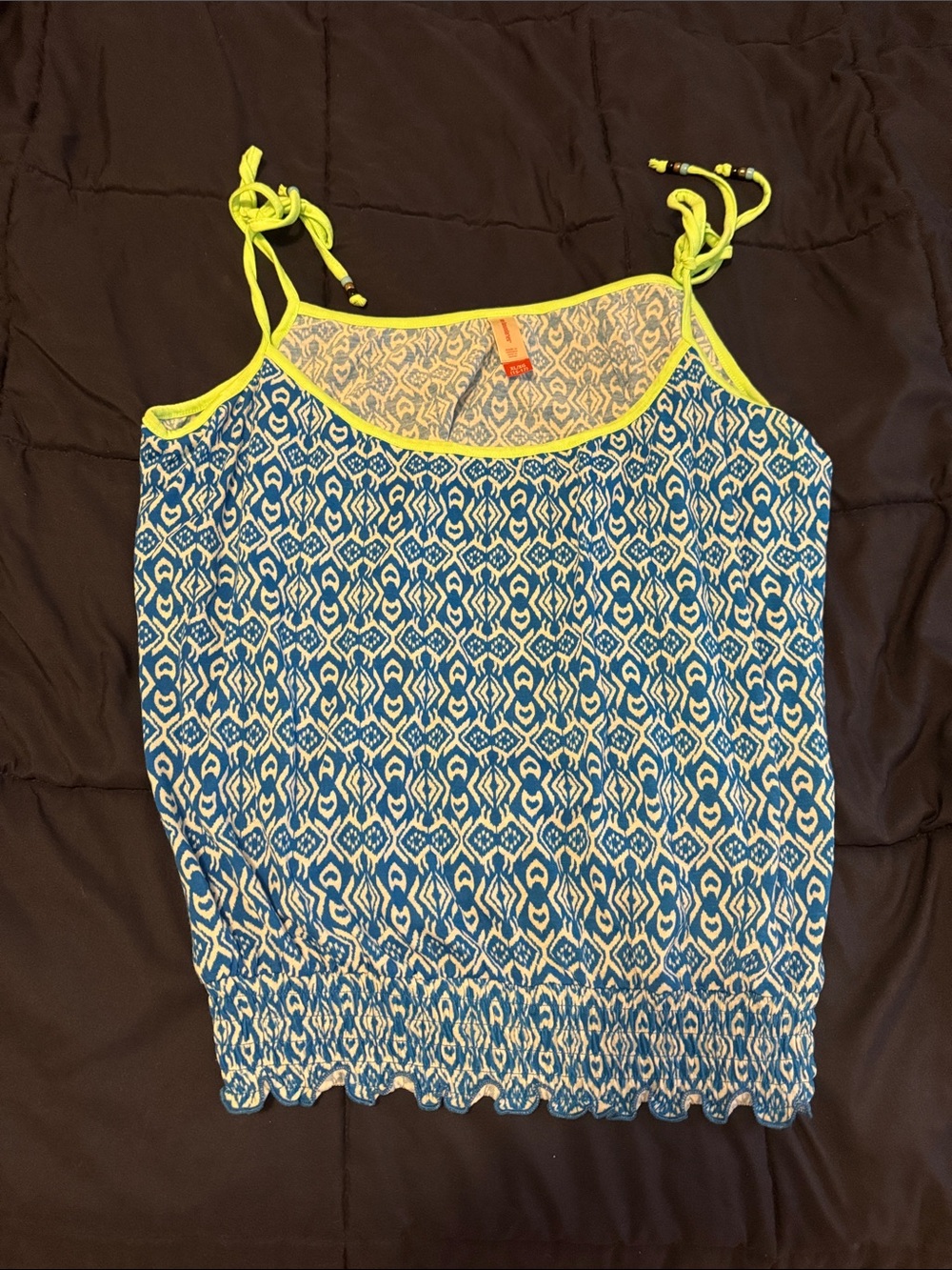 No Boundaries Blue and Yellow Printed Tie-Shoulder Camisole